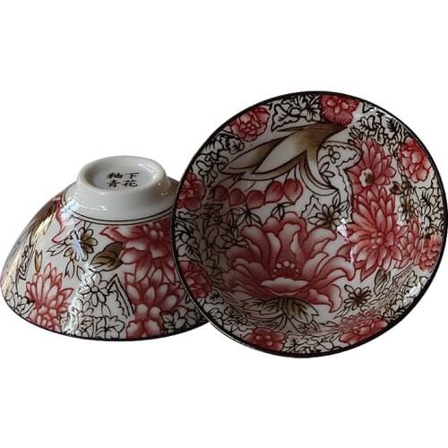 Peony Pattern Tea Cup Handmade Flower Pattern Tea Bowl Drinking Cup DrinkwareAccessories