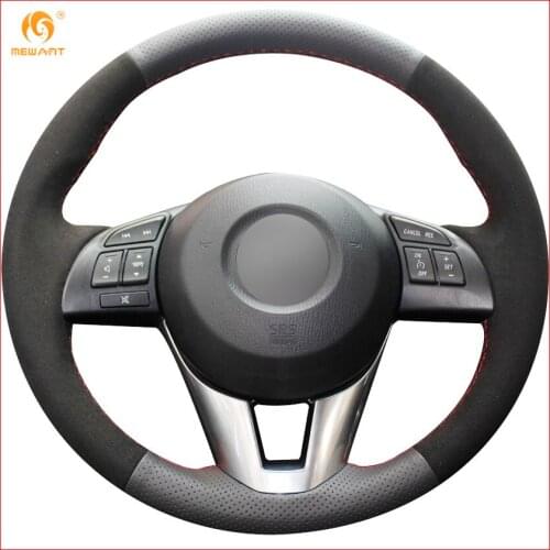 MEWANT Black Genuine Leather Suede Steering Wheel Cover for Mazda 3 Axela 2013-2016 Mazda 6 Atenza 2014-2017 Mazda 2 2015-2017