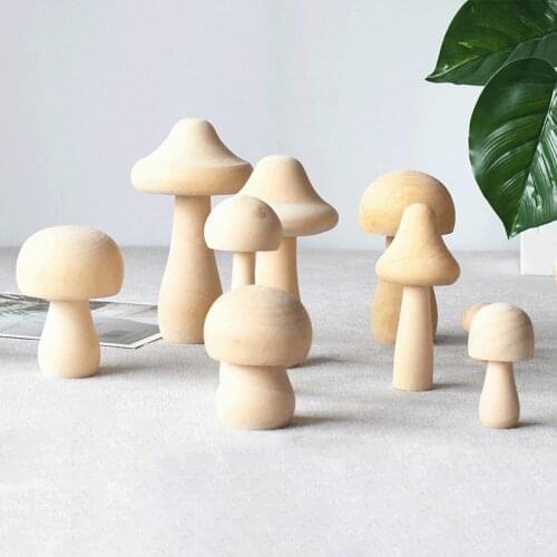 Mushroom-Shaped Wood Unfinished Wooden Toy Graffiti Mushroom-Shaped Children DIY Graffiti Painted Mushroom Toy