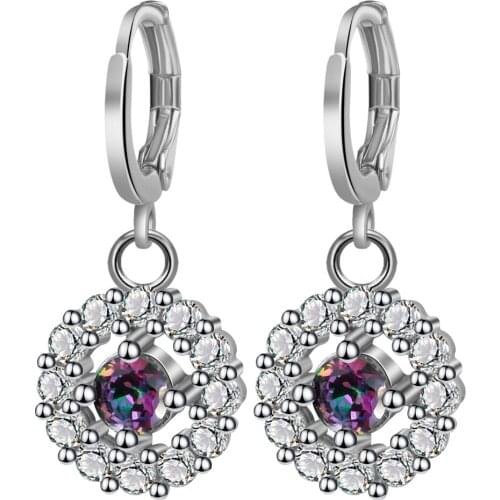 Hainon Fashion Drop Earrings Jewelry Trendy Silver Color Rainbow Austrian Crystal Earrings Snow Shaped Wedding For Women Gift