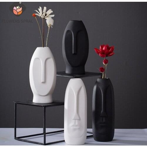 European Style Ceramic Vase Decoration Crafts Modern Home Decoration Black And White Human Face Vase Living Room Room Decoration