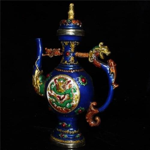 Chinese Copper Cloisonne Flower Dragon Bottle Metal Crafts Home Decoration