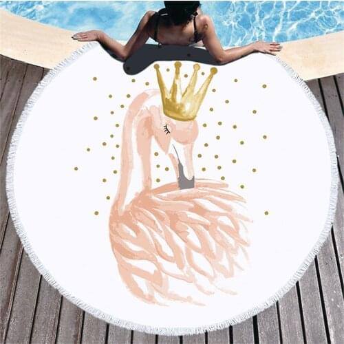 Flamingo Tassel Round Bath Towel Beach Towel Microfibre Travel Compressed Bathroom Towels Bath Towels for Adults Picnic Blanket