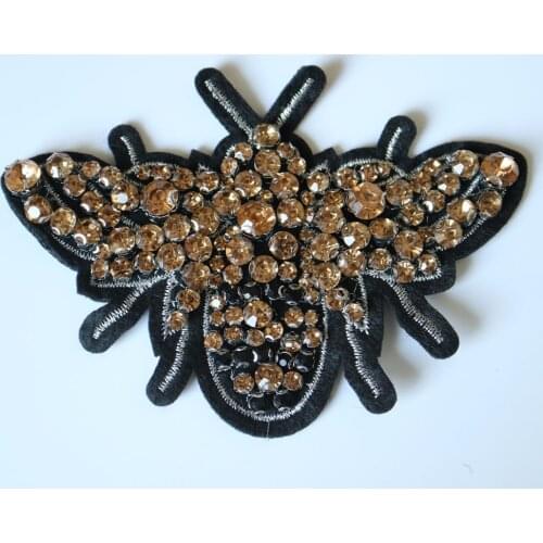 Fashion yellow bee patch Rhinestone beaded Patches for clothing Embroidery Sequin applique animals