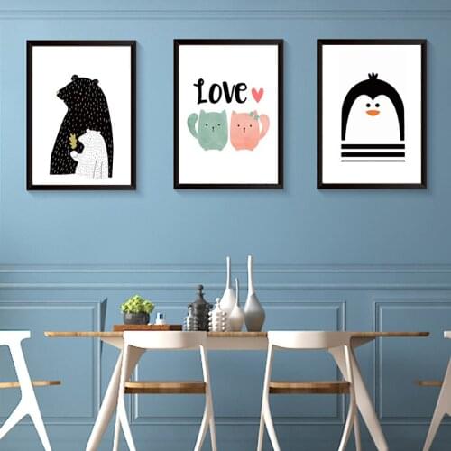 Wall Art Nordic Canvas Paintings Penguin Bear Pictures HD Prints Home Decor Letter Modern Poster Minimalist Living Room Modular