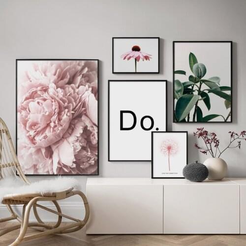 Pink Flower Peony Dandelion Quotes Wall Art Canvas Painting Plants Nordic Posters And Prints Wall Pictures For Living Room Decor