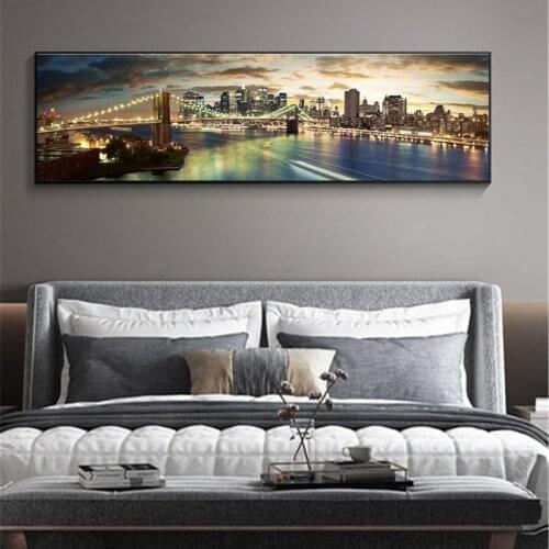 Night View of Brooklyn Bridge Landscape Canvas Paintings On the Wall Art Posters And Prints Modern New York City Canvas Picture