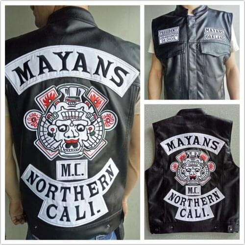New TV Mayans.MC Motorcycle Club Vest Jacket Northern Cali Patch Embroidery Leather Rock Punk Vest Motorcycle Sleeveless Jacket