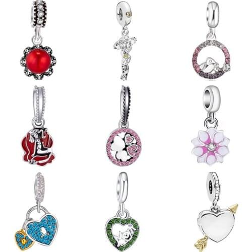 New Fashion Crystal Bird Arrow Letter Bow Butterfly Simulated Pearl Bead Fit Pandora Charms & Bangles for Women Making Jewelry