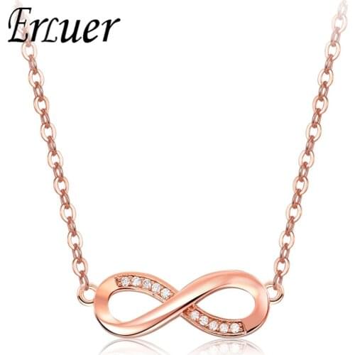 New Trendy Rose Gold Colors Crystal Jewelry Charm Necklaces & Choker Infinity Pendants For Women Ladies Girl Gift
