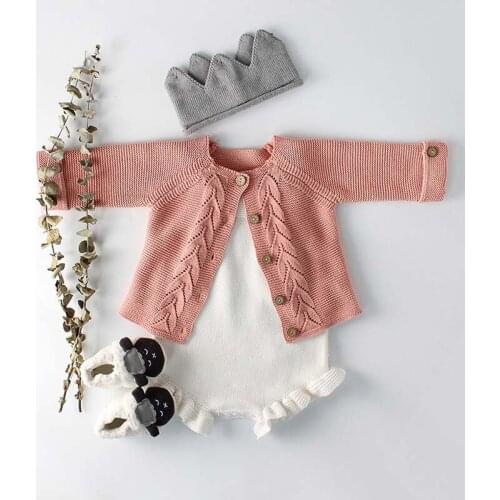 Autumn Baby Girls Clothes Baby Knit Bodysuit Set Newborn Baby Girl Knitted Cardigan Infant Sweater Cotton Knit Coat Baby Jumpsui