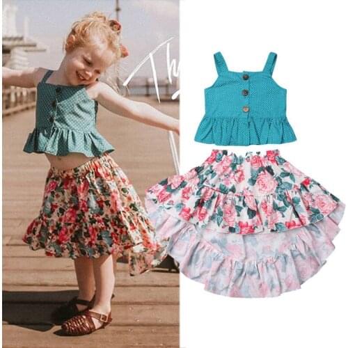 2-7T Toddler Girl Summer Clothes Sets Baby Cotton Tops Vest Sleeveless Floral Skirts Kid Cute Party Outfits Clothing