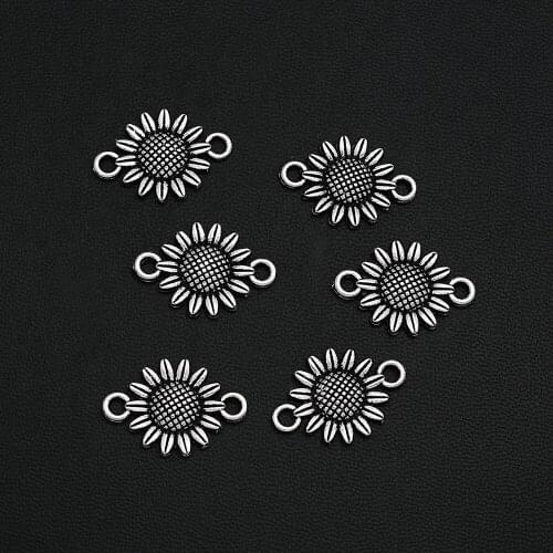 20pcs/Lot 21x15mm Antique Silver Plated Sunflower Charm Connector Flower Pendant For Handmade Making DIY Tibetan Finding Jewelry