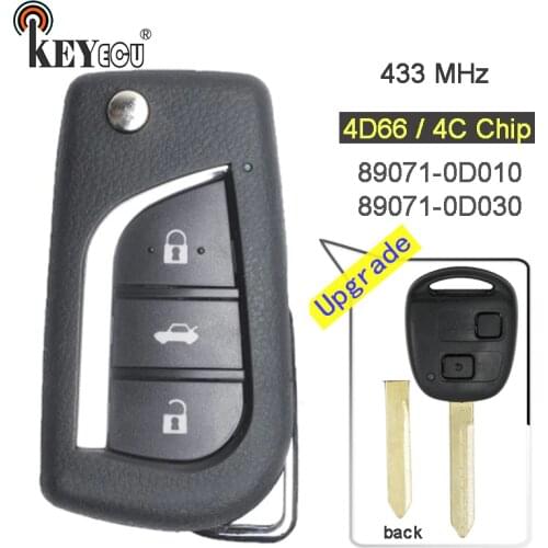KEYECU 433MHz 4D66/ 4C Chip P/N: 89071-0D010/ 89071-0D030 Upgraded Flip Folding 2 Button Remote Key Fob for Toyota Yaris Avensis