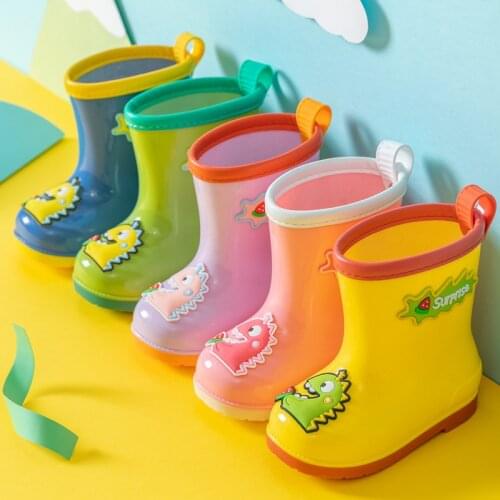 2020 Cute Cartoon Children Rainboots Kindergarten Kids Rain Boots Anti-skid Net Red Dinosaur Boys Water Shoes Baby Girls Boots