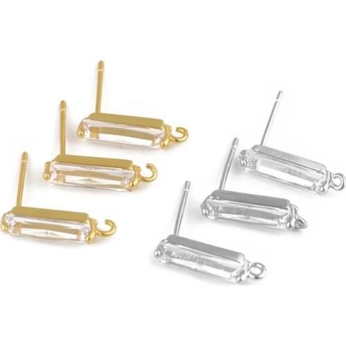 Simple 2pcs/lot Copper Zirconia Stud Earring Hook Gold Color Fashion Hanging Ear Wire DIY Jewelry Making Party Earring Accessori