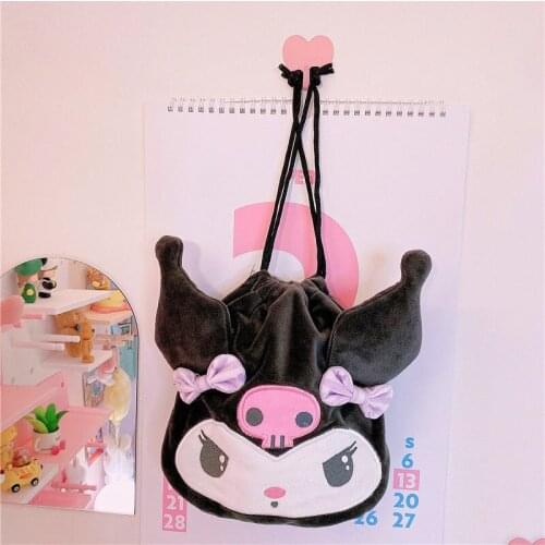 Hello kitty make up bag Drawstring plush bag large capacity drawstring Kuromi plush storage bag 21x20cm