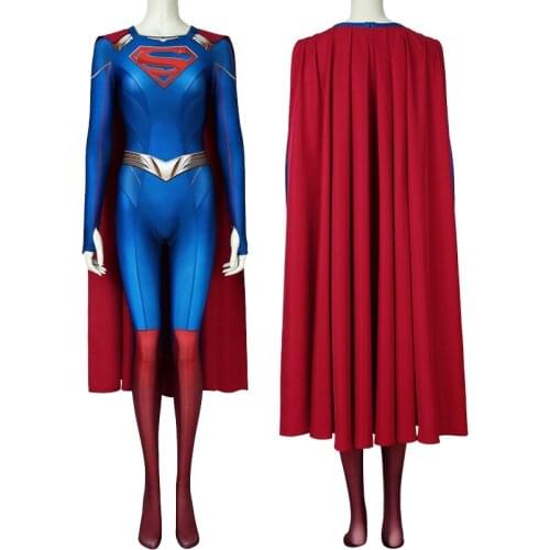 Adult Women Super Girl Season 5 Kara Zor-el Jumpsuit Cosplay Costume Halloween Masquerade Party Bodysuit
