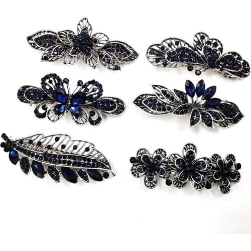 Butterfly Flower Hair Clip Barrettes For Women Metal Rhinestone Retro Style Crystal Hair Clips Hearwear Hair Styling Accessories