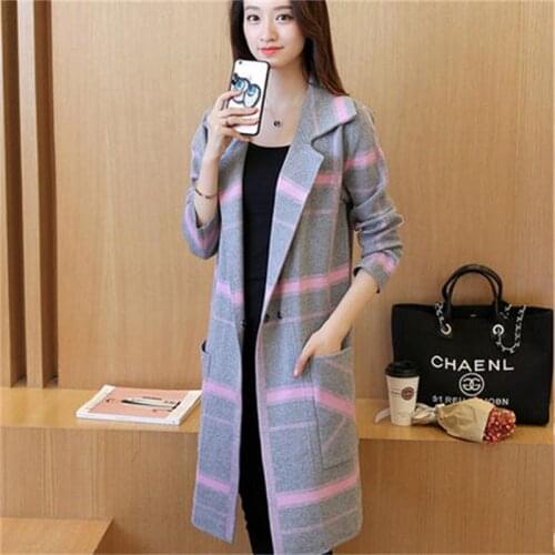 Sweater Female Autumn New College wind long sweater coat sweater cardigan women loose striped color matching girls coat