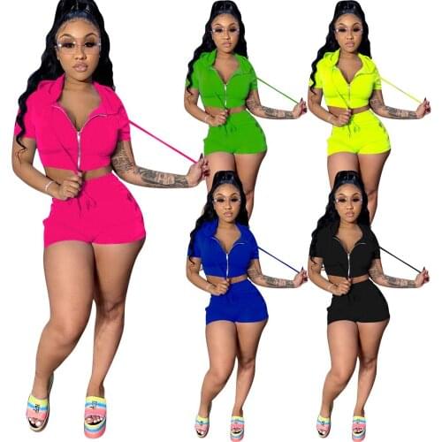 Adogirl Letter Diamonds Women Casual Two Piece Set Summer Zipper Short Sleeve Hooded Sweatshirt Crop Top Shorts Female Tracksuit