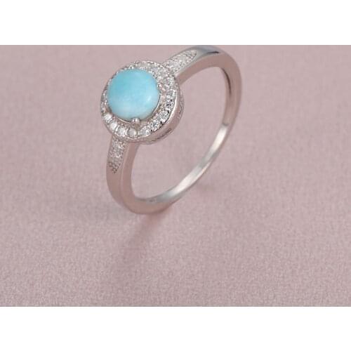 925 Sterling Silver Natural Stone Larimar Proposal Ring Women Design Classic Simple Female Wedding LOVE Diamond Jewelry Dating