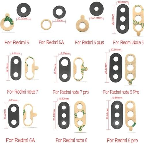 10Pcs/Lots, For Xiaomi Redmi Note 7 6 5 8 5A 6A 7A 8A Pro Plus S2 Rear Camera Glass Lens With Glue Replacement Spare Parts