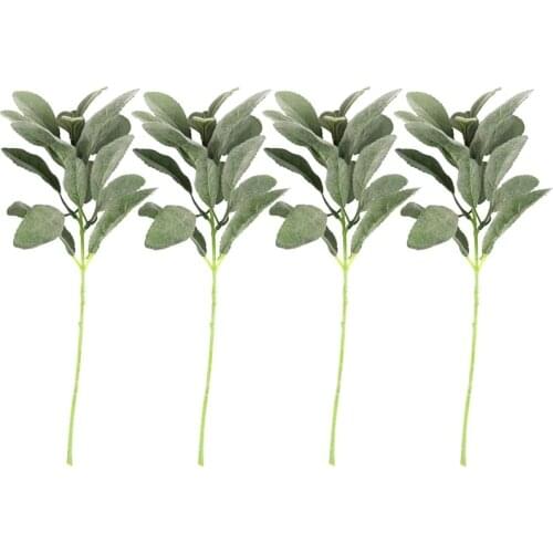 14Pcs Artificial Flocked Greenery Leaves Short Stems,Faux Lambs Ear Greenery Urn Filler Greenery Plants for Home Wedding