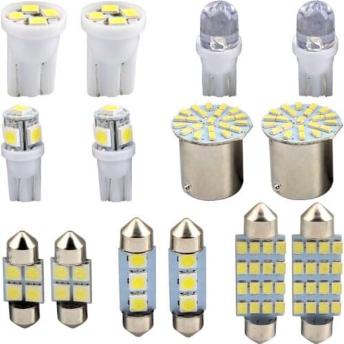 14PCS T10 Car LED Interior Lighting Dome License Plate Lights Reading Lamp Mixed Replacement White Bulbs Kit