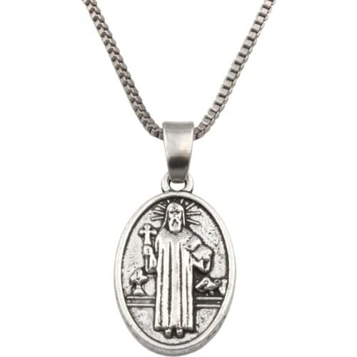 20pcs Antique Silver Jesus Christ Religion Zinc Alloy Charms Pendant Necklaces Jewelry DIY 23.6inches Chains A-440d