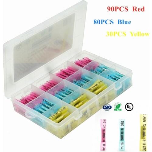 200PCS Heat Shrink Crimp Terminals Waterproof Fully Insulated Seal Butt Electrical Wire Connectors Kit Assortment