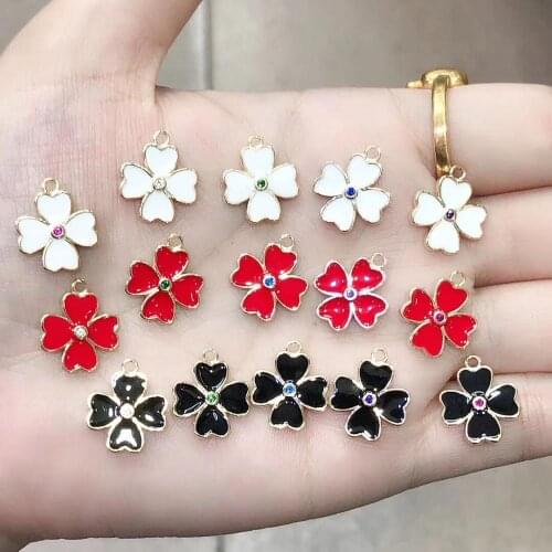 50pcs/lot Oil dropped metal necklace pendant, Gold plate Flowers clover women jewelery, original design, spring gift