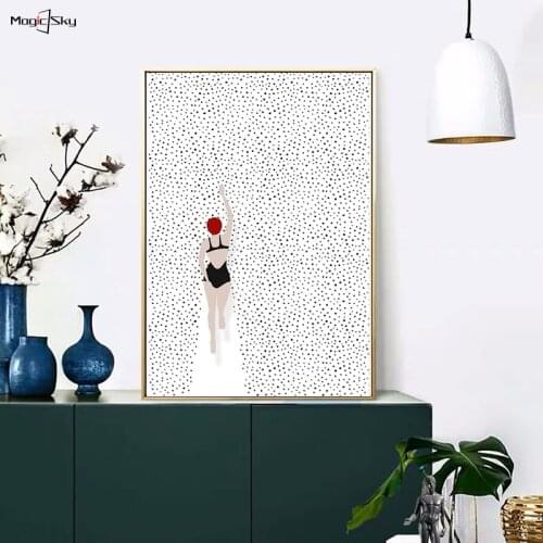 Nordic Style Minimalist Swimming Canvas Painting Abstract Posters And Prints Wall Art Pictures For Bedroom Interior House Decor