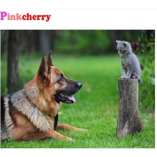 Diamond Mosaic German Shepherd Dog And Cat 5D Diy Diamond Embroidery Full square Round Drill Rhinestone Keep Watch Animal
