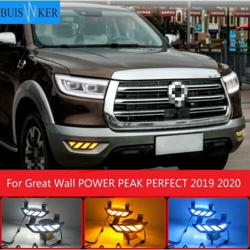 1 Pair Car LED Daytime Running Lights with Turn Signal Yellow Style 12V DRL For Great Wall POWER PEAK PERFECT 2019 2020