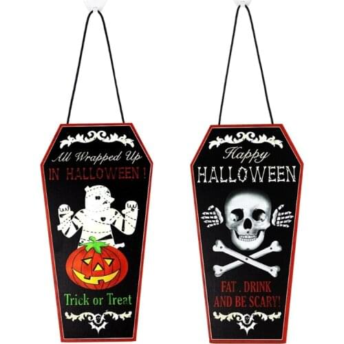 AXYC Halloween Wood Hanging Sign with LED Light Pendant Trick or Treat Wooden Sign