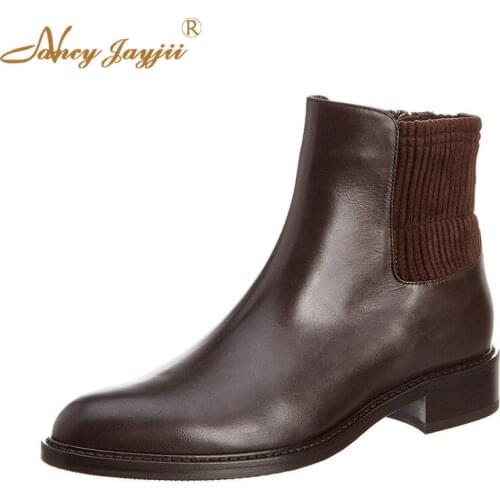Women Shoes Adult Ladies Chelsea Boots Ankle Zipper Burgundy Low Square heels Spring/Autumn Fashion Elegant Mature Sexy 2019