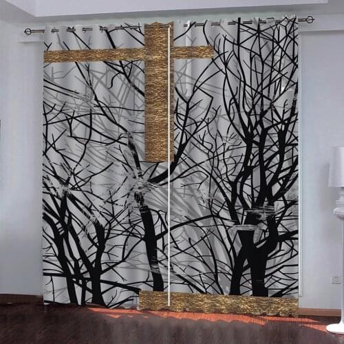 Black branch 3d curtains Customized 3d curtains simple and fresh modern cute cartoon thickening blackout curtains