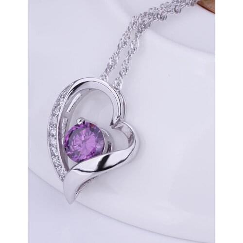 Color Purple Heart Pendant Necklace Cubic Zircon Necklace 2 Colors Crystal Peach Love Heart Charm Jewelry Gift for Women