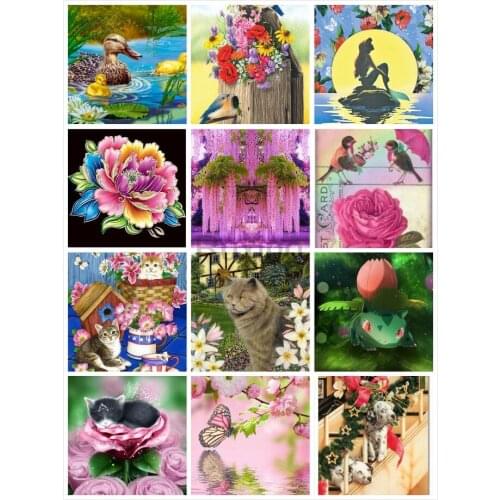 Diy Diamond Painting Square/Round Drill Animated cat flower bird Mosaic Rhinestone Embroidery Painting Decorative Holiday gift