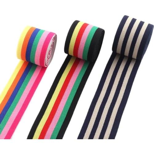 38mm Elastic webbing Ribbon Elastic Band Clothing accessories Colorful elastic band sewing supplies Multicolor Stripe Elastic