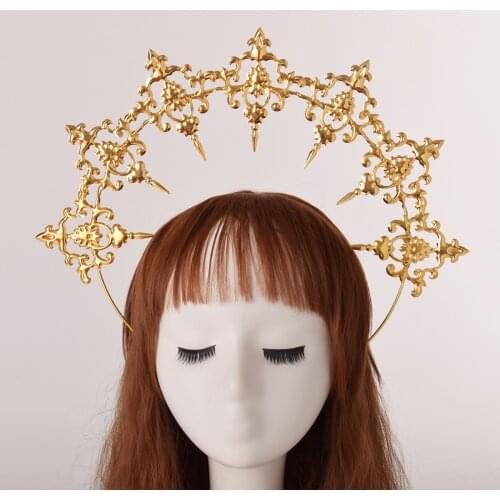 Gothic Lolita Black Rose Devil Feather Wings Goddess Sun Halo Crown Headband Gorgeous Vintage Mary Baroque Tiara Headwear