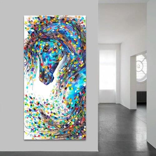 Graffiti Art Blue Horse Canvas Painting Wall Art Pictures For Living Room Modular Animal Print Decoration Painting