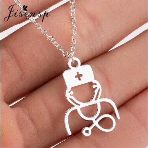 Jisensp 2021 Unique Design Medical Equipment Nurse Heart Stethoscope Necklace Nursing Jewelry for Women Men Party Gift Bijoux