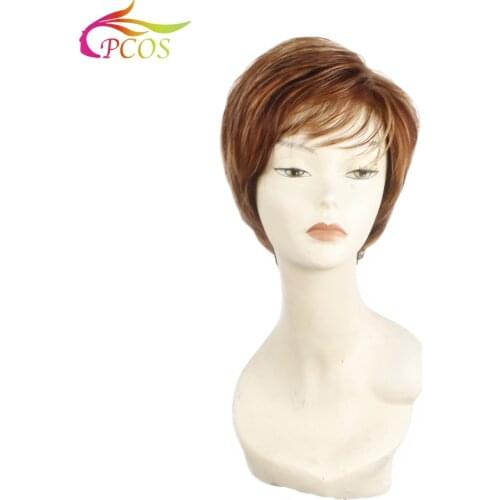 Short Ombre Brown Blonde Wigs For Black Women Natural Straigh Layer Puffy Wigs Heat Resistant Female wigs Free wig cap