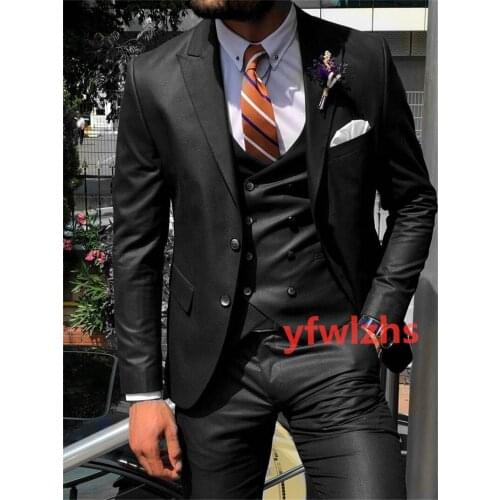 Handsome Two Buttons Groomsmen Peak Lapel Groom Tuxedos Wedding Dress Men Suits Blazer Prom Dinner (Jacket+Pants+Tie+Vest) A153