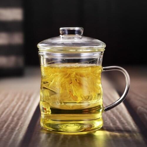 350ml bamboo shape filter tea mug transparent heat-resistant glass with lid with filter function tea mug mug thick glass round