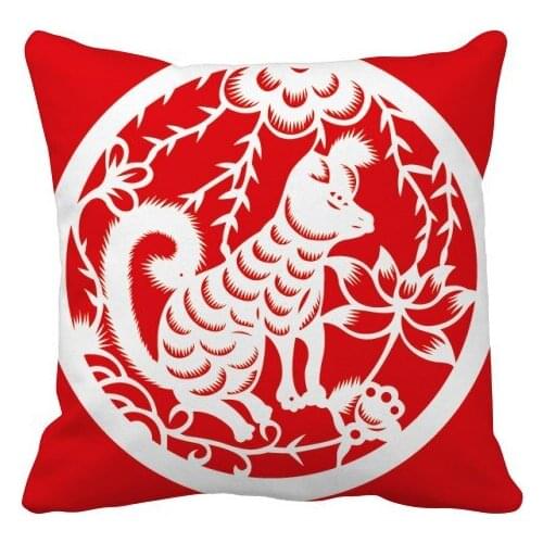 Paper-cut Dog Animal China Zodiac Art Throw Pillow Square Cover
