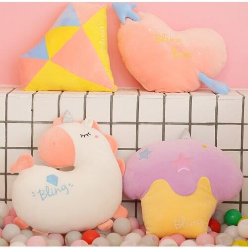 45CM Cute Pink Plush Unicorn Toys Soft Stuffed Cake Heart Diamond Pillow Home Sofa Decor Birthday Gift Doll For Kids Girls