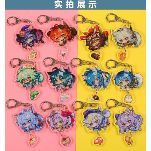 Game Anime Genshin Impact Cute Acrylic Keychain Tartaglia Mona Paimon Ganyu Xiao Keqing Zhongli Pendant Keyring Toy Collection
